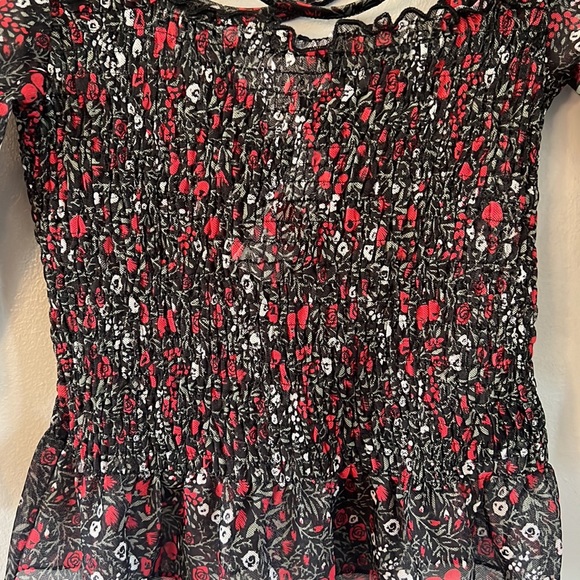 NWT Topshop Floral 3/4 Sleeve Smocked Ruffle Top - Picture 5 of 9